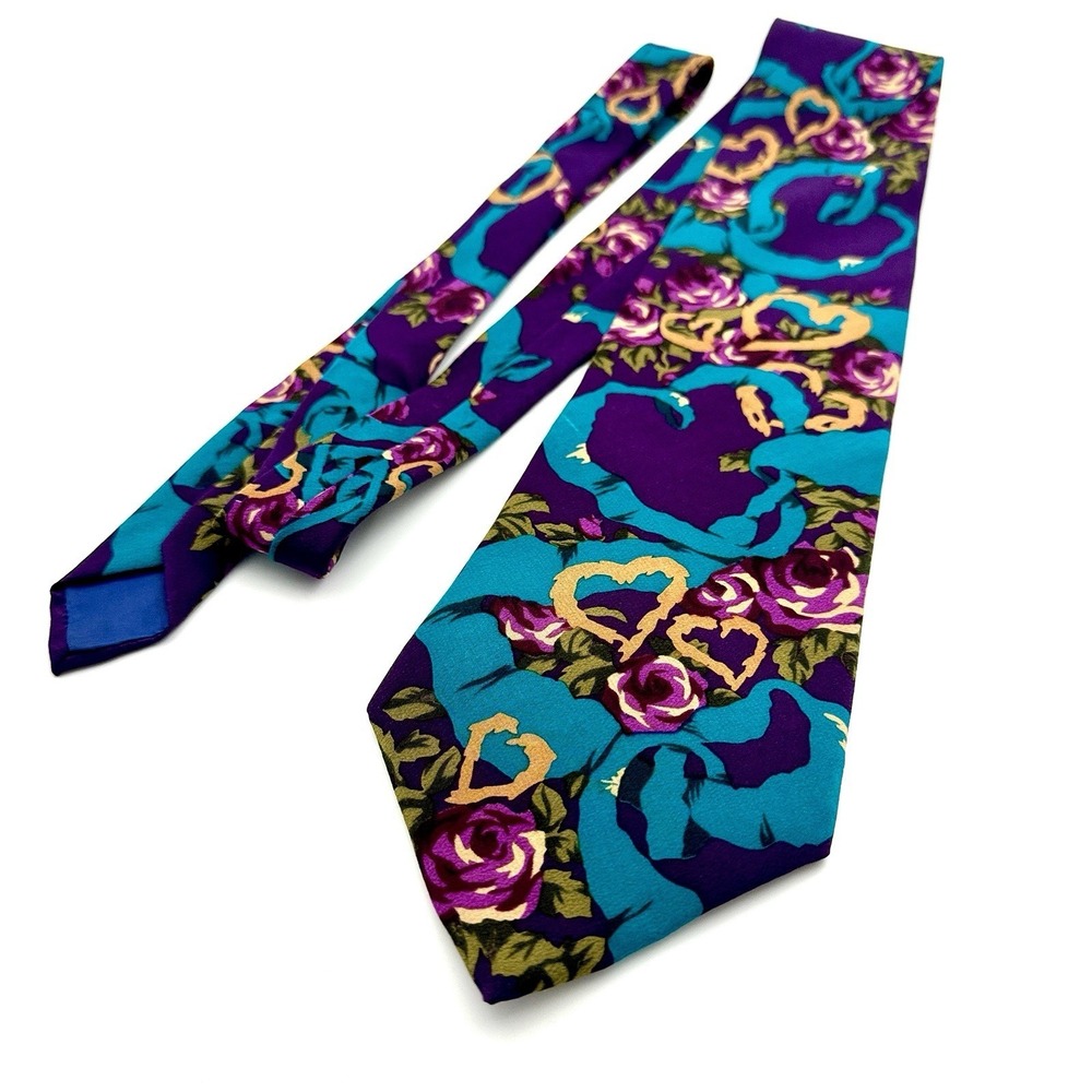Neck Tie The Beatles All you Need Is Love 90's Purple Teal Silk Vintage Fab Four